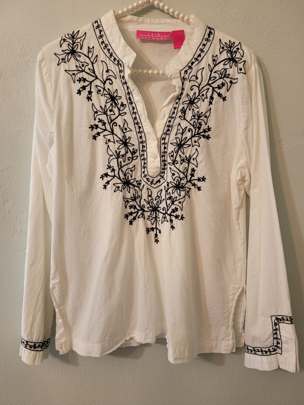 Erik Stewart 100% Cotton Unique Embroired Tunic Top Size Medium!